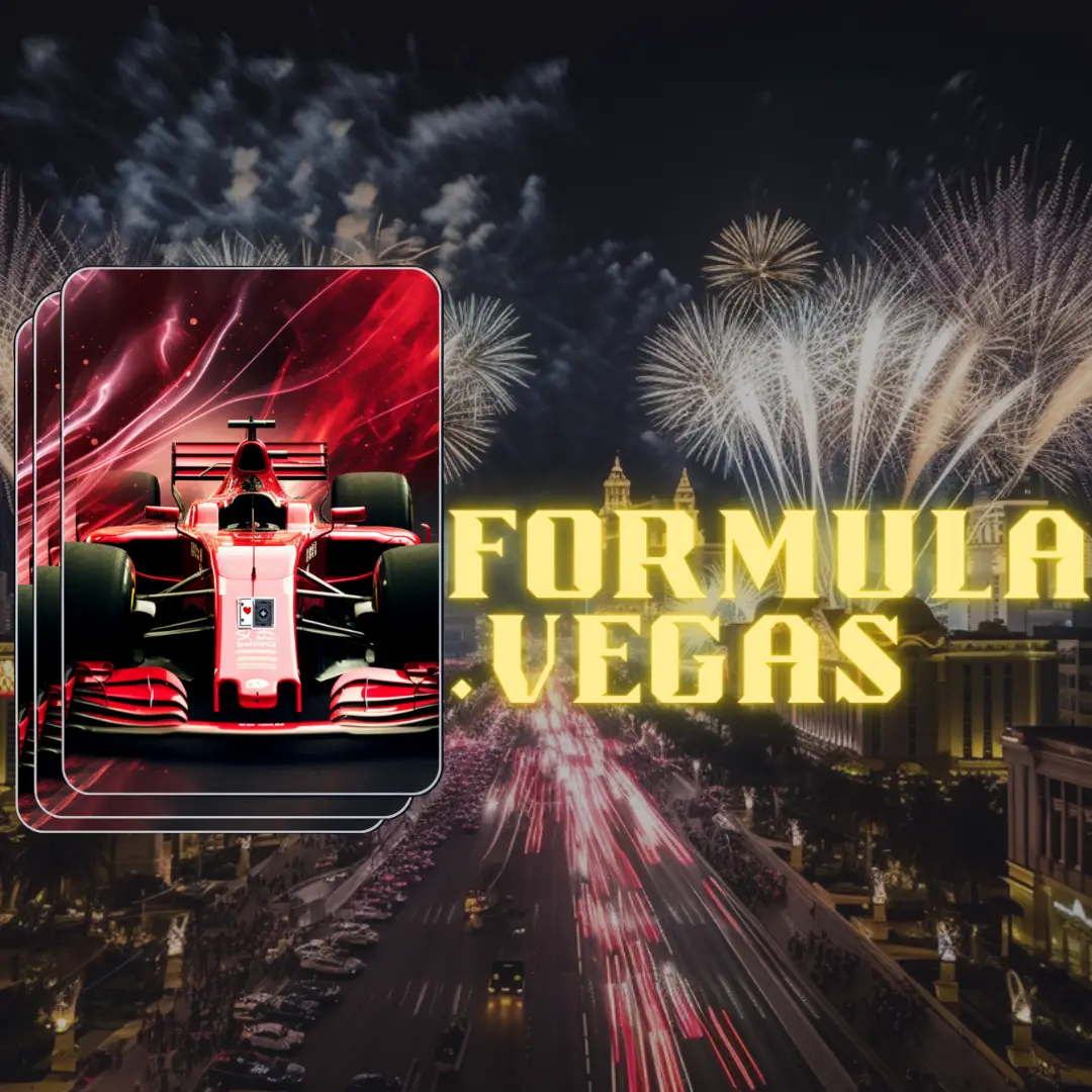 Formula.Vegas logo over fireworks and the Las Vegas Strip