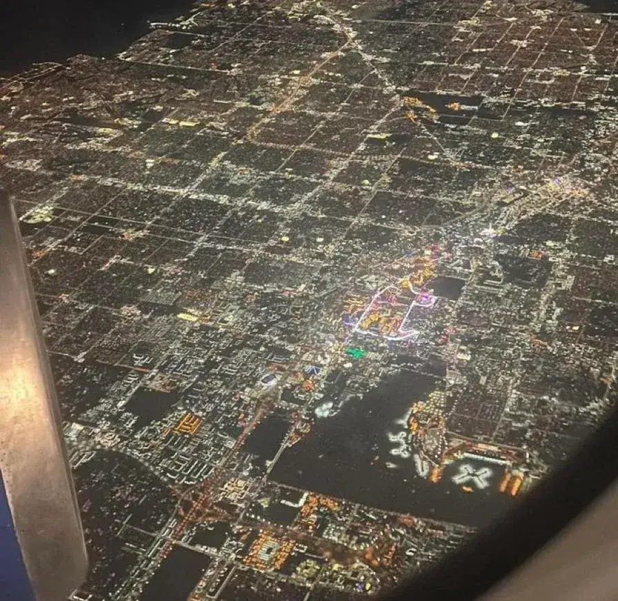 Aerial view of the Las Vegas Grand Prix street circuit from 20,000 feet